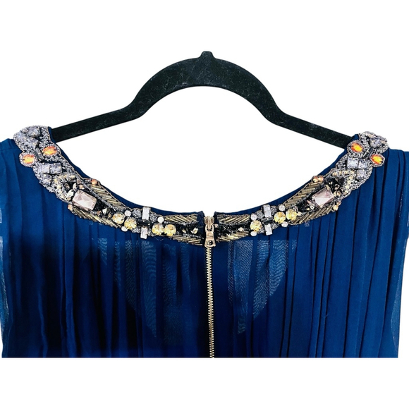 Alice and Olivia 100% Silk Rhinestone Blue Dress Size Medium Jewels Sleeveless - Picture 5 of 6